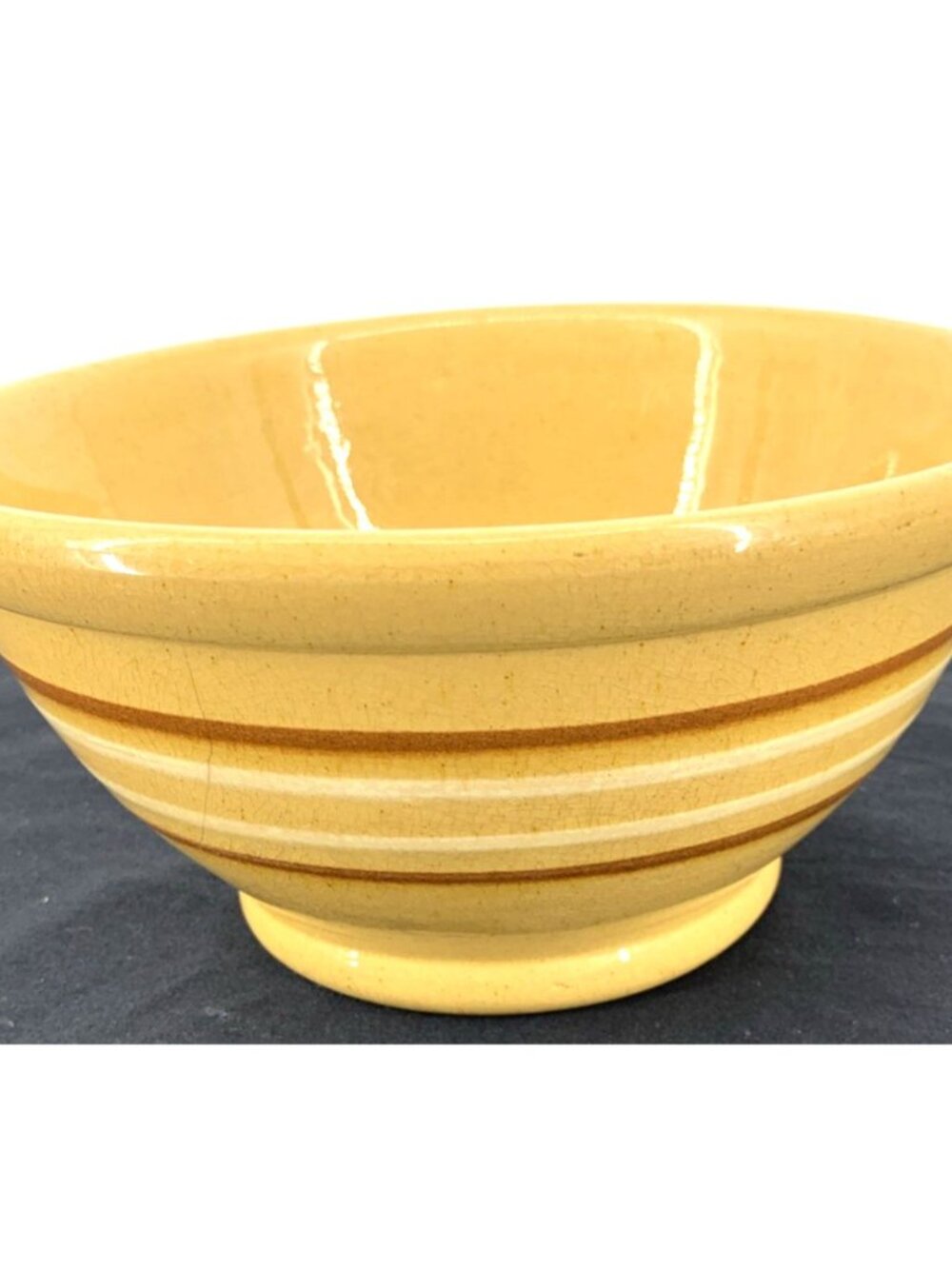 Yellow Ware 4 Stripe Banded Mixing Bowl 8" Antique